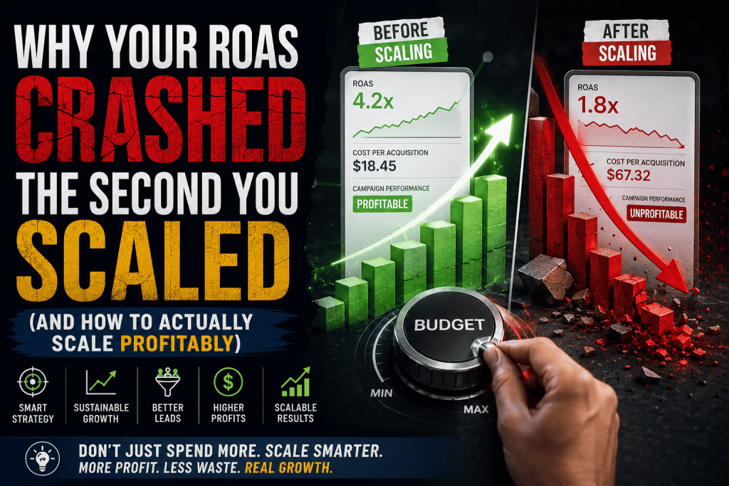 Why ROAS drops when scaling ads How to scale Facebook ads without losing ROAS ROAS dropped after increasing ad budget what to do , dgtalgrow